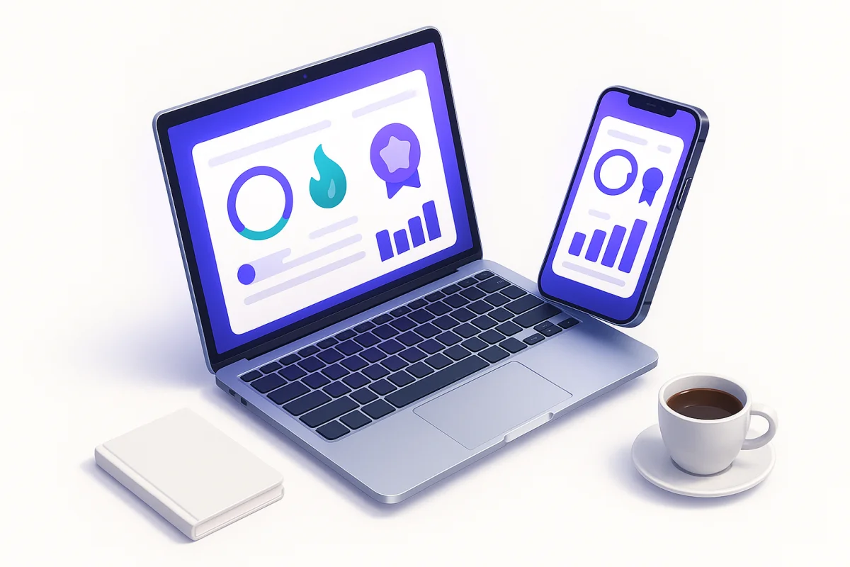 Stofje dashboard op laptop en telefoon
